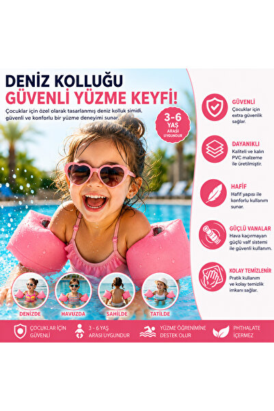 Miro Toys Çocuk Deniz Kolluğu Şişme Yüzme Kolluğu 3-6 Yaş Güvenli PVC Havuz &...