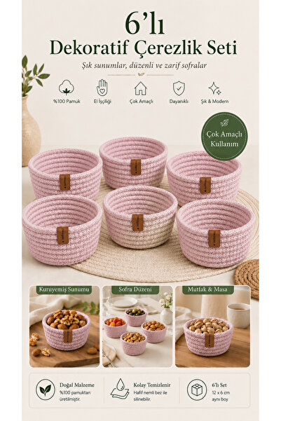 Fabrix Home Cotton Snack Bowl and Presentation Bowl Set Pink Handmade Decorat...