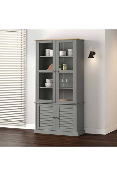 Concept Vitrină de sticlă VIGO, gri, 85x35x170 cm, lemn masiv de pin