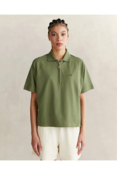 Gant Kadın Yeşil Regular Fit Yarım Fermuarlı Polo Yaka T-Shirt