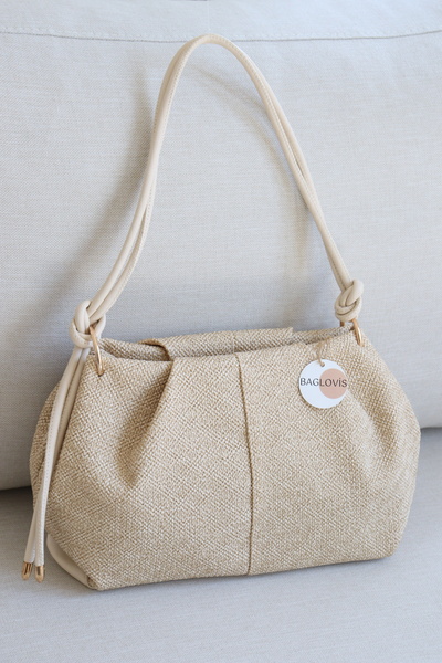 BAGLOVİS Zippered Knot Detail Khaki Medium Faux Leather Women's Shoulder Bag ...