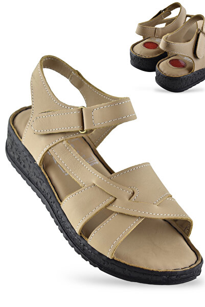ISPARTALILAR 132 Full Orthopedic Heel Gel GENUINE LEATHER Women's Sandals Lea...