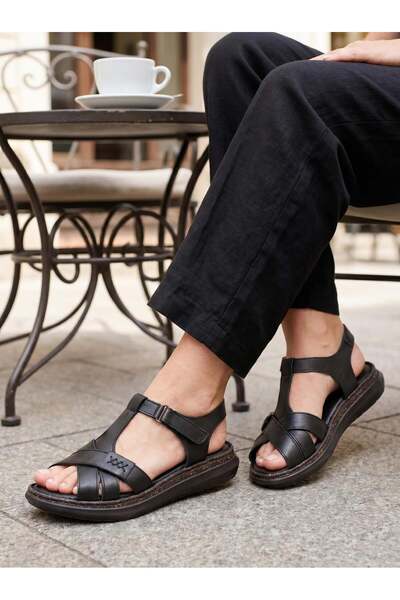 Nesil Shoes Mns 372 Black Genuine Soft Leather Women's Sandals