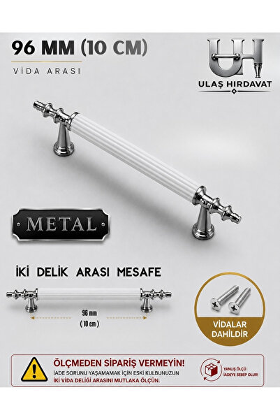 Ulaş Hırdavat Metal Kulp, Beyaz Krom, Lüx Dolap Çekmece Kulpu Kumru Kulp 1 Ad...
