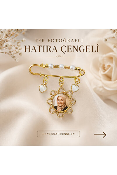 Kişiye Özel Tek Fotoğraflı İncili Hatıra Çengeli - Anı Çengeli