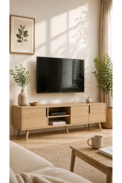 VM VERTEX MOBİLYA Latina Ahşap Ayaklı Tv Ünitesi Tv Sehpası 180 Cm Safir Meşe