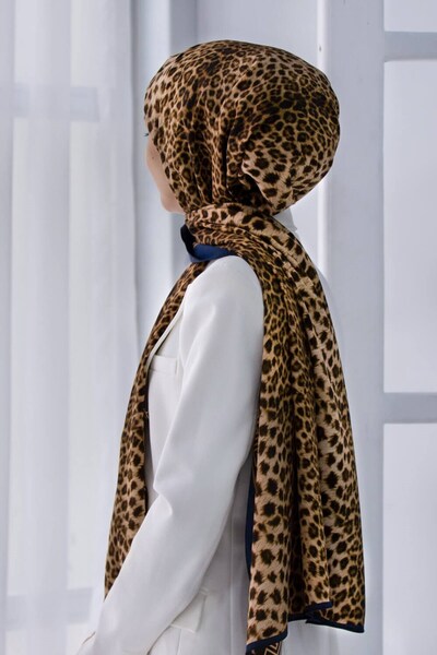 Vissona KREP BAROK BARDÜRLÜ LEOPAR DESENLİ HARDAL - LACİVERT RENKLİ 75X195 KI...