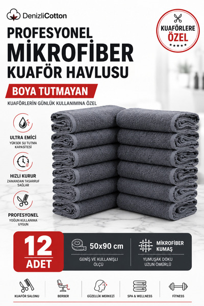 denizlicotton Kuaförlere Özel Boya Tutmayan Mikrofiber Saç Havlusu 50x90 cm 1...