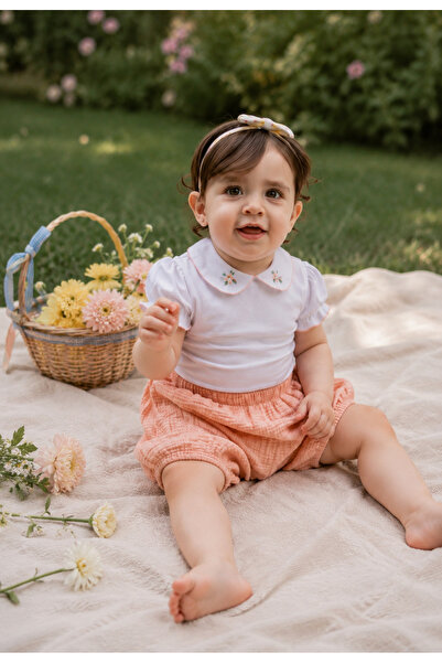 l l louIou baby gifts Somon Rengi Waffle Müslin Kumaş Çocuk Bebek Şort Rahat ...