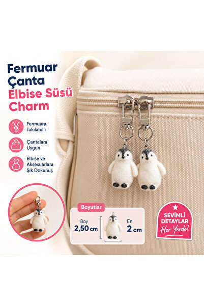 Luxmon Penguen Figürlü Fermuar Elbise ve Çanta Süsü Charm Anahtarlık 2 Adet