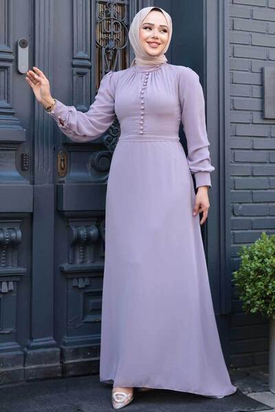 Neva Style Düğme Detaylı Açık Lila Tesettür Elbise 2703ALILA