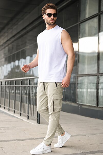 Madmext Ekru Kargo Cep Erkek Jogger Pantolon 5791