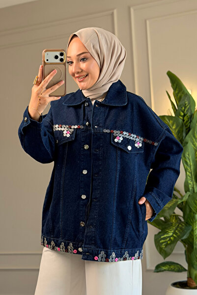 Suede Style 5470 - Düğme Aksesuar Detaylı Rahat Şık Kadın Kot Ceket