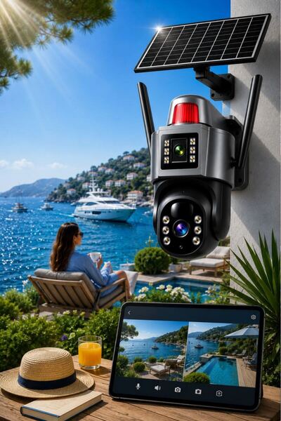 O-KAM OKAM 7015 4G 6mp Dual Lens Güneş Panelli Solar Sirenli Güvenlik Kamerası 1 Yıl İnternet