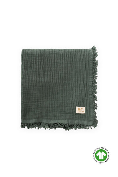 Cigit Four Layer Tasseled Organic Muslin Blanket 80X120 cm Khaki Green