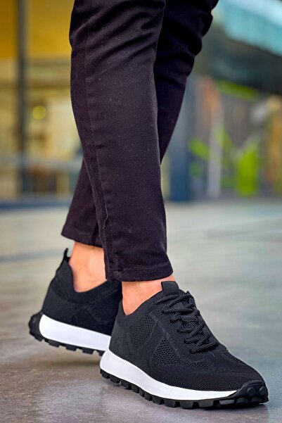 pabucmarketi Lace-Up Knitwear Men's Sneaker Shoes Black