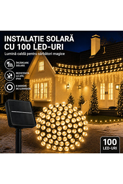 OricareFain Instalatie solara decorativa, Exterior, Incarcare solara, 10 m, 1...