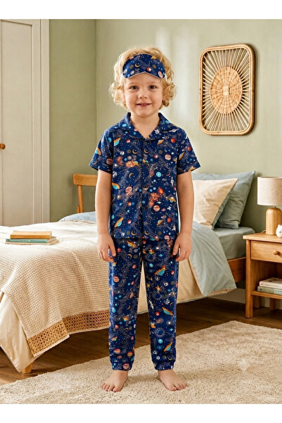 Novella18 Boy's Space Patterned Buttoned Summer Pajama Set