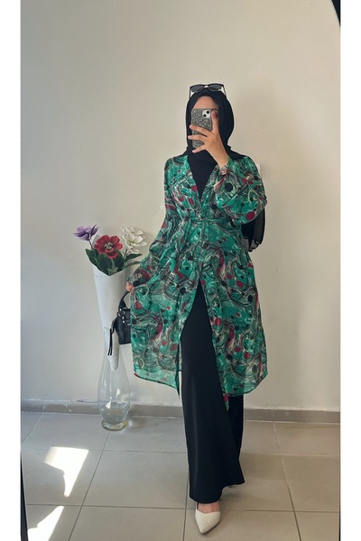DİLEKBUTİK yeşil pareo plaj kimono tesettür kimono