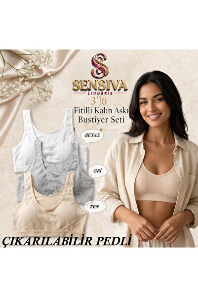 sensiva lingerie 3'lü Fitilli Kalın Askılı Bustiyer - Çıkarılabilir Pedli - P...