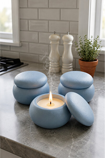 Doğal Soya Mum Beton Kapaklı Dekoratif Mum El Yapımı Minimal Tasarım Ev Dekorasyon & Hediye