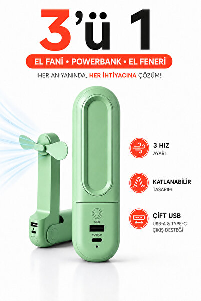 RAYLAX El fanı Katlanabilir Powerbank Özellikli Fenerli Şarjlı Sogutucu El Fa...