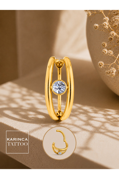Karınca Piercing İki Hat Taşlı Halka Tragus Piercing Cerrahi Çelik Kulak Forw...