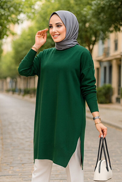Neva Style Smaragdno zeleni džemper-tunika sa hidžabom 17203ZY