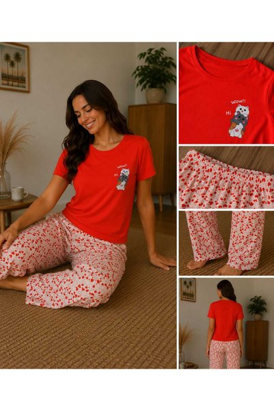 VAKİATR Women's Pajama Set - Sweat-Resistant Natural Textured Homewear