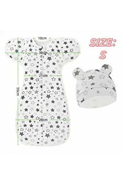 HI-FINE 100% Cotton Newborn Swaddle Sleep Sack With Bear Hat 2 Sizes Anti-sta...