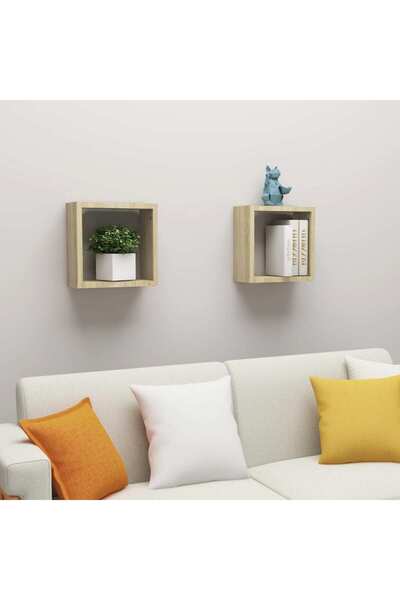 Concept Rafturi de perete cub, 2 buc., stejar sonoma, 30x15x30 cm