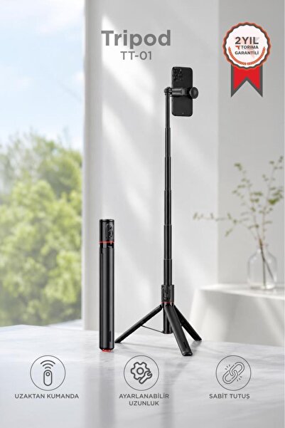 Torima Tripod Çok Amaçlı Kumandalı 1.77M Selfie Çubuğu TT01 Siyah