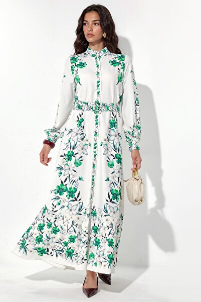 Hiccup Msn Floral Patterned Belted Maxi Shirt Dress