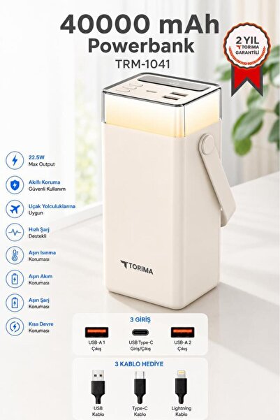Torima Taşınabilir Batarya 40000 Mah Type-C Lightning Hızlı Şarj Rgb Işıklı 2...
