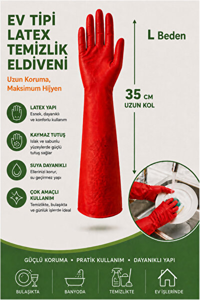 parın Uzun Konç - Kollu Latex Bulaşık Eldiveni 35 Cm Ev Tipi Temizlik Eldiven...