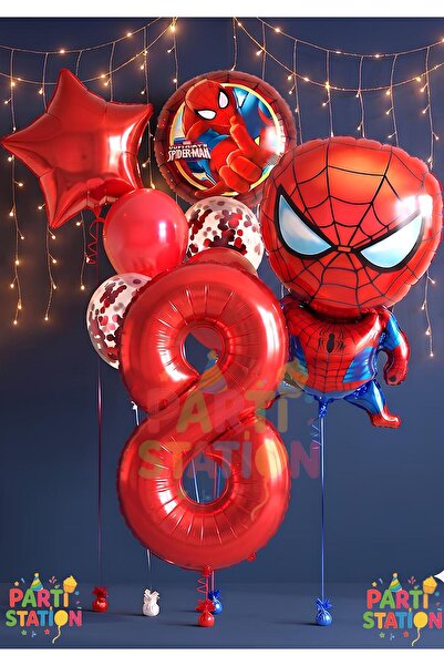 Parti Station Spiderman Örümcek Adam Konsept 8 Yaş Balon Set Spiderman Örümce...