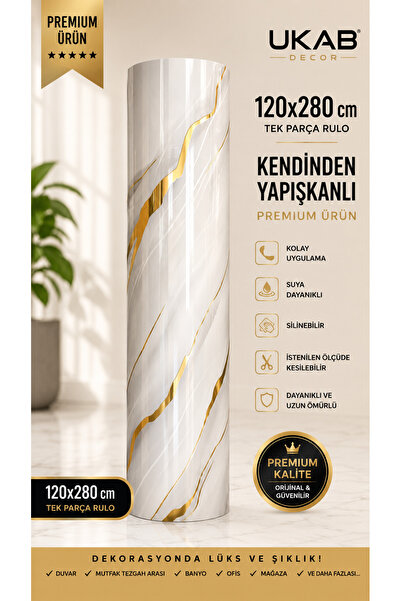 UKAB DEKOR 1 Adet 120x280 Cm Tek Parça Rulo Dekoratif Lüks Desen Kendinden Ya...