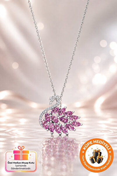 Lucente Jewellery 925 Ayar Pink Swan Kuğu Gerçek Pembe Ametist Taşlı Şans Aşk...