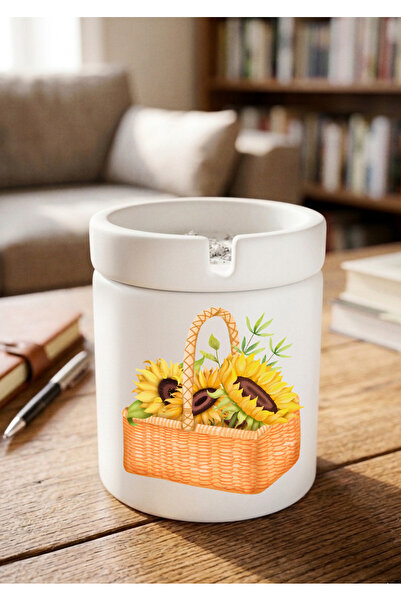 Eylül Design Sunflowers in the Basket Special Design Printed Ceramic Ashtray ...