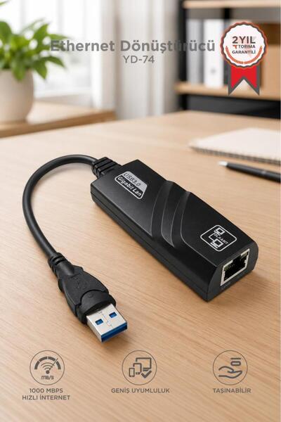 Torima Ethernet Dönüştürücü USB 3.0 Çevirici Adaptörü YD74 Siyah