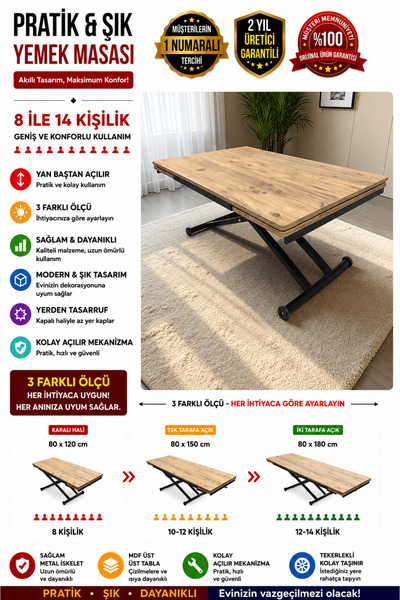 SEHPAM AKILLI Yan Baştan Açılır Akıllı Yemek Masası Oval Mdf Tabla Alt Mekani...