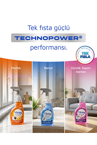 Viking TECHNOPOWER 4'lü (Çok Amaçlı ,Mutfak,Banyo,Bulaşık Det.) Paket 750 ml X 4 Adet