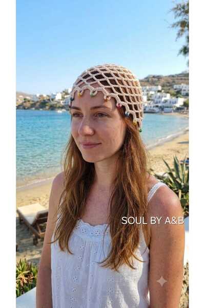 SOUL BY A&B El örgüsü saç aksesuarı file bere pudra şapka yazlık şık kafa aks...