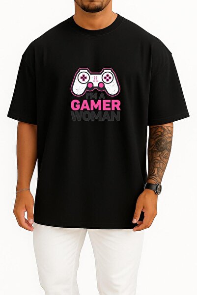Bahriyeli Collection قصة فضفاضة تي شيرت Ben I'm a Gamer Female Gamer Chest مط...