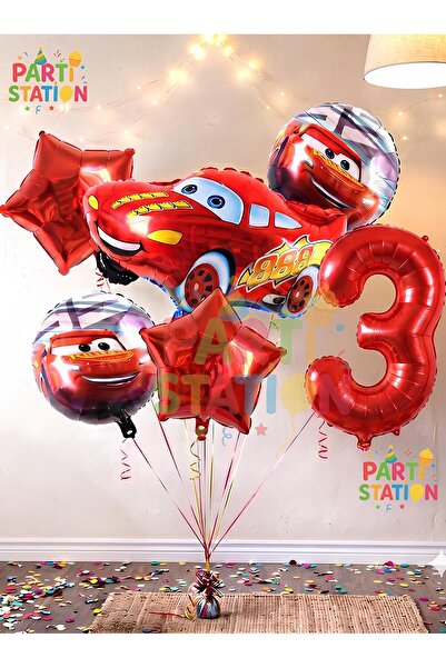 Parti Station Cars Arabalar Şimşek Mcqueen Yarış Arabası Konsept 3 Yaş Balon ...