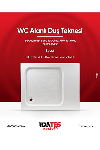 İDATES karavana özel Klozet Alanlı Duş Küveti 80x120