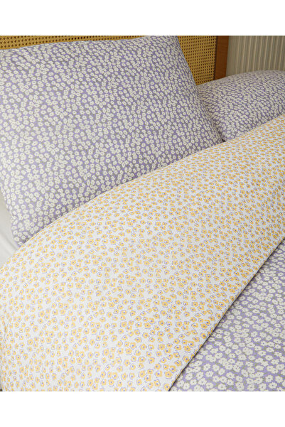 English Home Daisy Touch Kolay Ütülenir Çift Kişilik Nevresim Seti 200x220 cm Lila-Turuncu