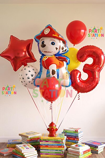 Parti Station Paw Petrol Pav Petrol Itfaiye Köpek Marshall 3 Yaş Balon Konsep...