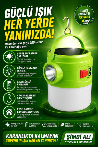 kialed Şarjlı LED kamp lambası güçlü ışık solar kamp lambası USB Type-C şarjl...