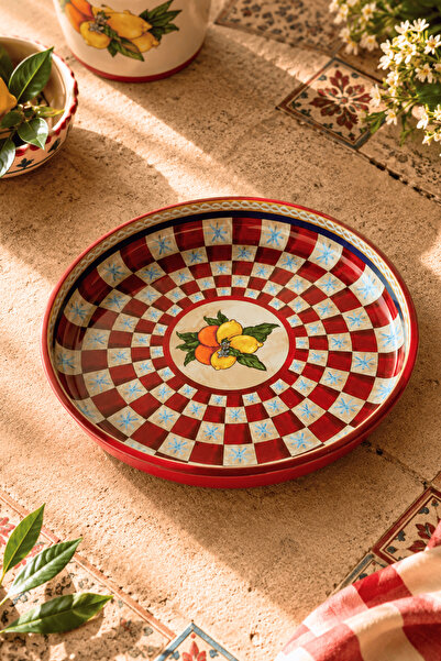Sarkap Home 26 cm Lemon Design Kırmızı Meyve Tabağı